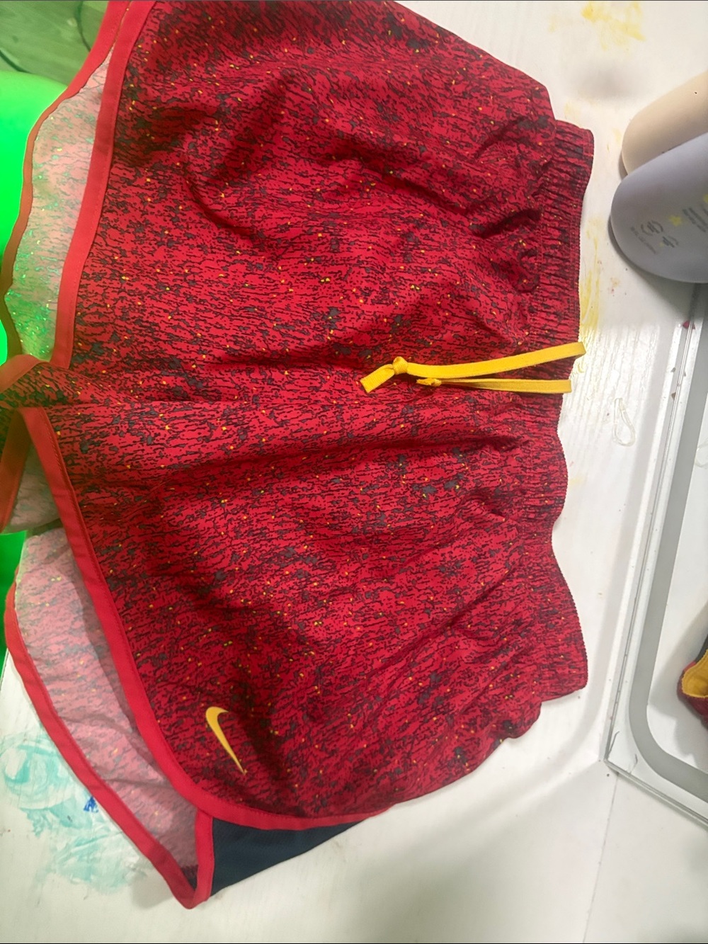 Nike Red Athletic Shorts with Yellow Drawstring